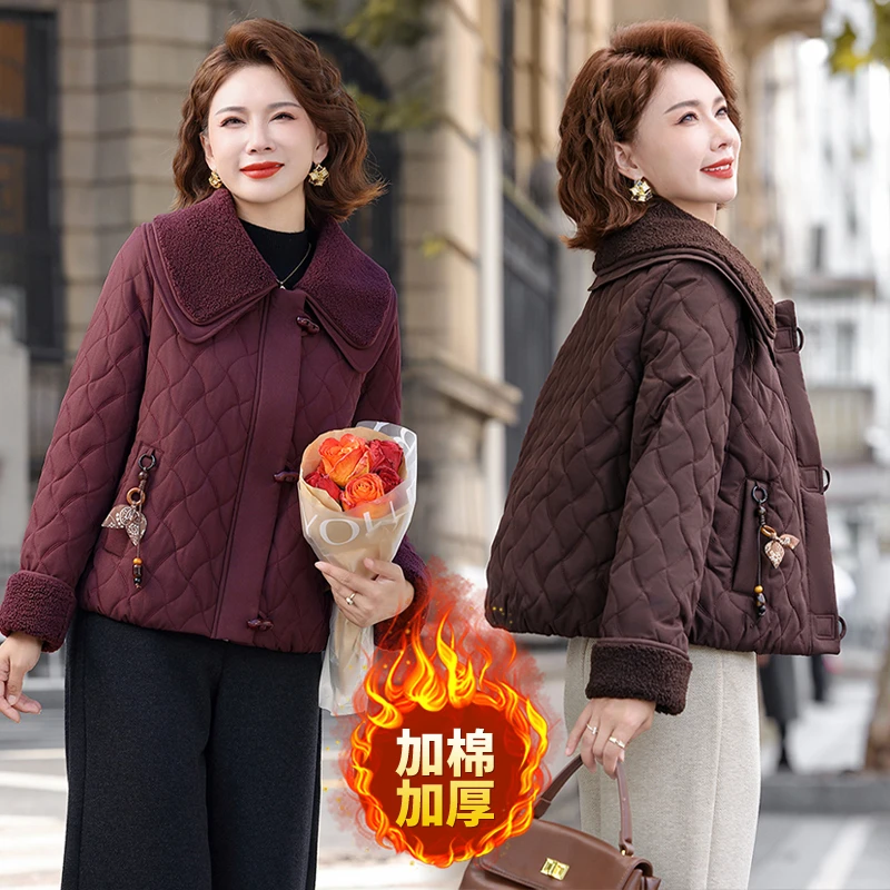 中年短款大码妈妈加厚棉衣中老年女装棉服洋气妈妈女装时尚款外套