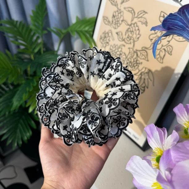 Blom蕾丝成人碎花双层蓬松大肠圈韩版高颅顶发圈韩式气质马尾发饰