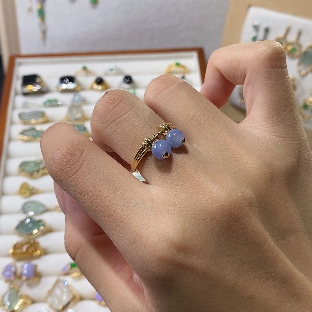 翡翠戒指18K金镶嵌紫气东来戒指 48小时鉴赏