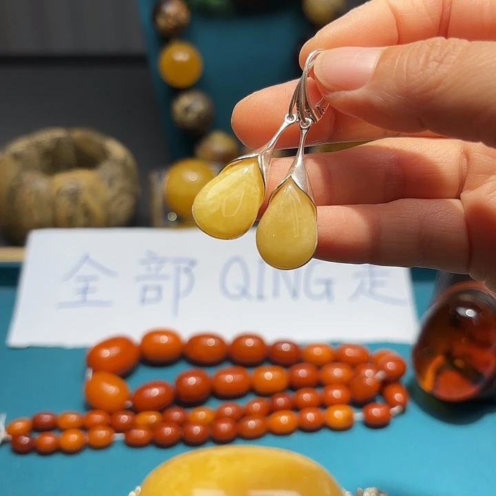 琥珀未镶嵌耳饰波兰设计设计款琥珀蜜蜡