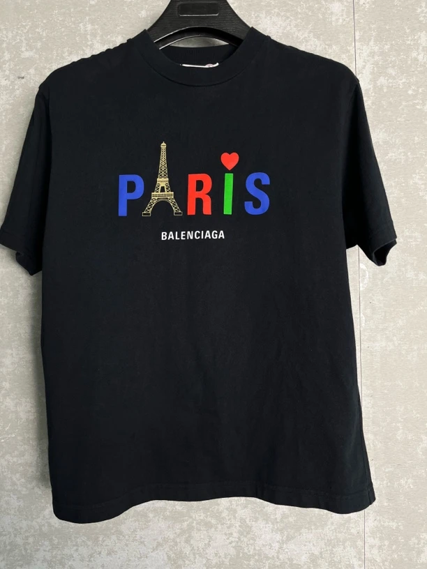 未使用 Balenciaga/巴黎世家 巴黎世家 巴黎印花黑色短袖/07492