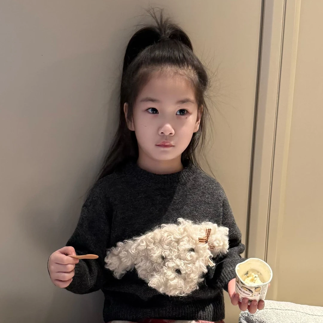 儿童秋冬新款可爱卡通立体毛绒小狗针织套头圆领毛衣