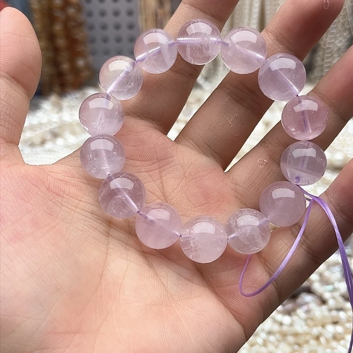 未镶嵌玛瑙/玉髓珠宝半成品一条13mm左右紫马粉晶手串