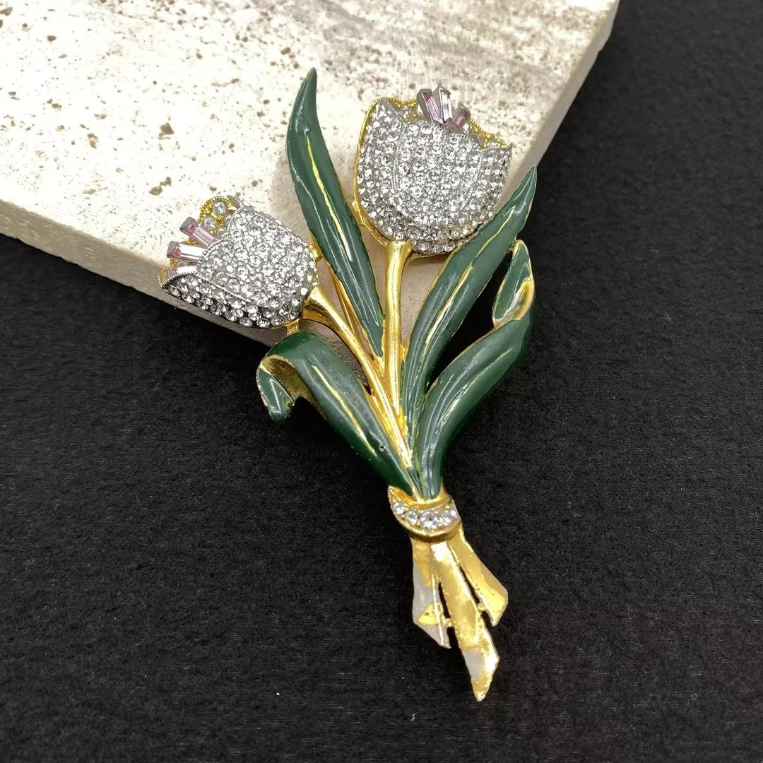 合金仿水晶胸针 【Liz璇子】Coro双头颤抖的花朵胸针H49175无鉴赏期