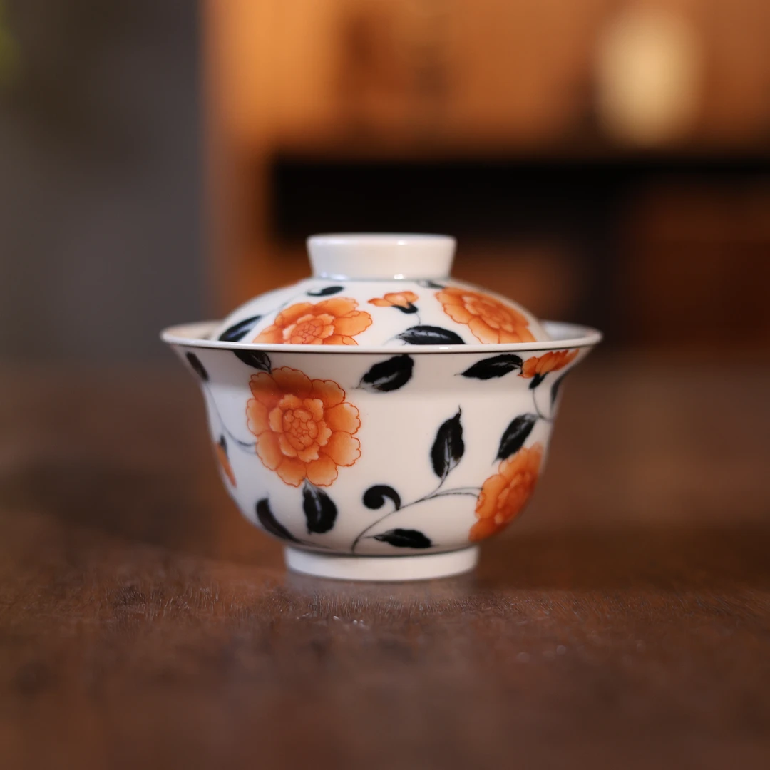 阿茶  缠枝月季盖碗（聖甫0112）