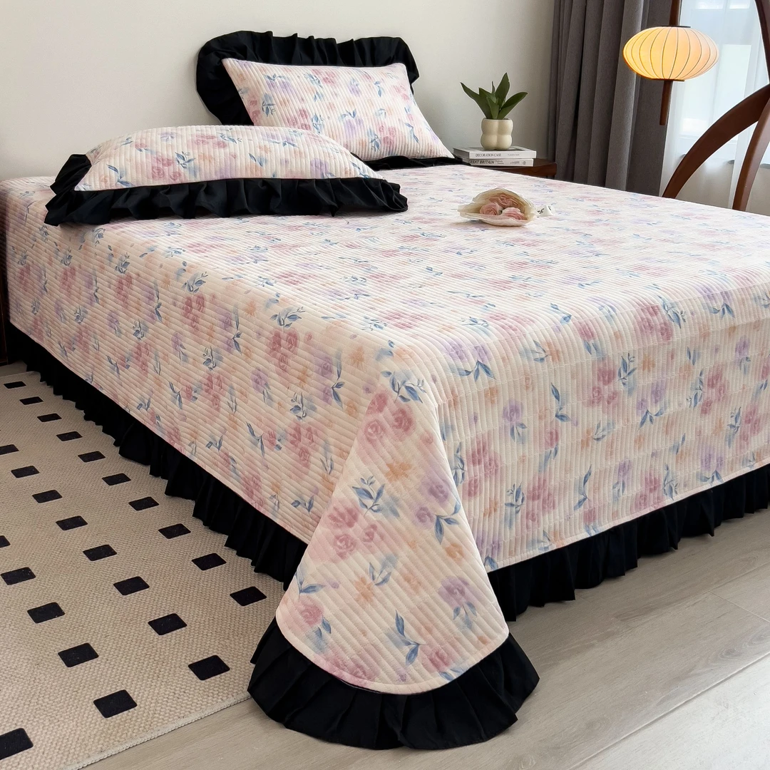 牛奶绒花边大床盖单件加绒加厚榻榻米磨毛床铺盖床单冬季加绒盖被