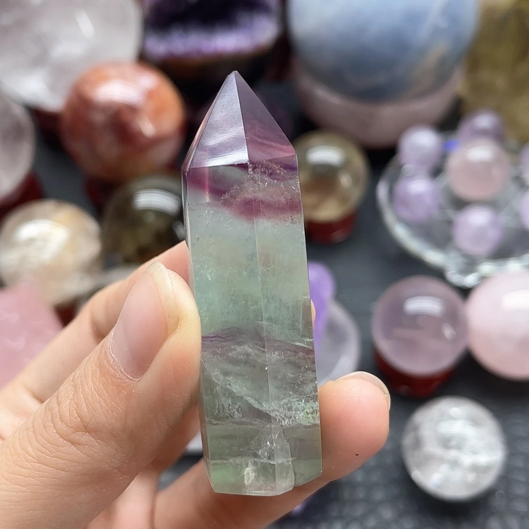 水晶珠宝半成品未镶嵌65紫莹柱微瑕