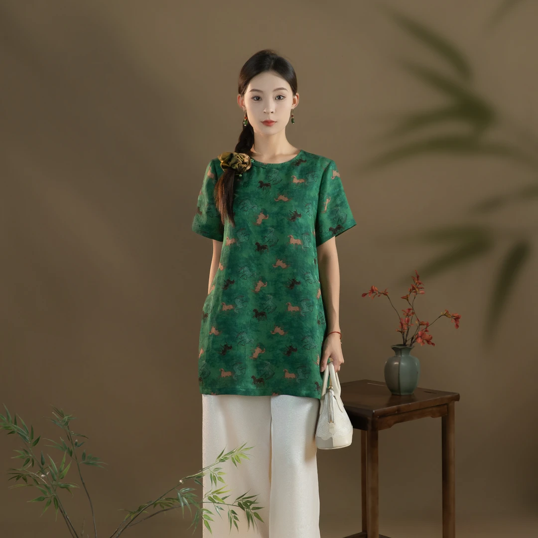 芬领-万马奔腾-非遗100%桑蚕丝香云纱前喷四经绞罗罩衫上衣SY2494