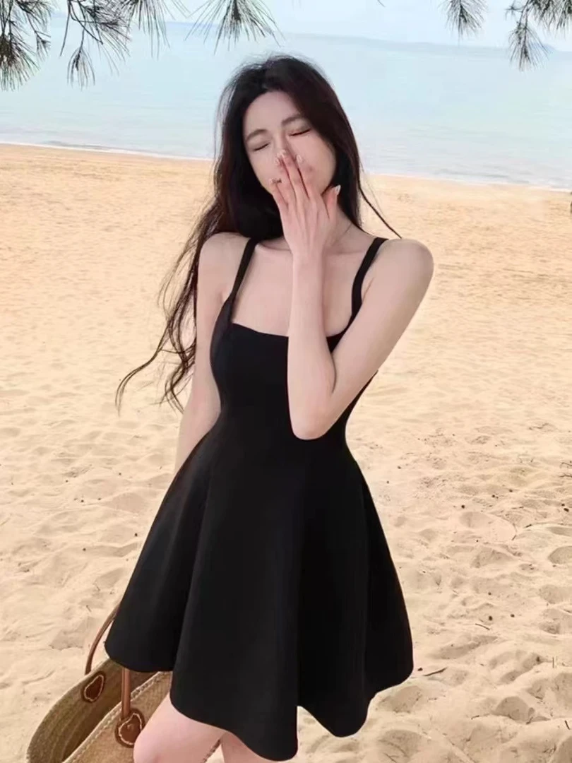 时尚明媛纯欲辣妹风式黑色赫本风连衣裙夏季裙子（下单备注编号）