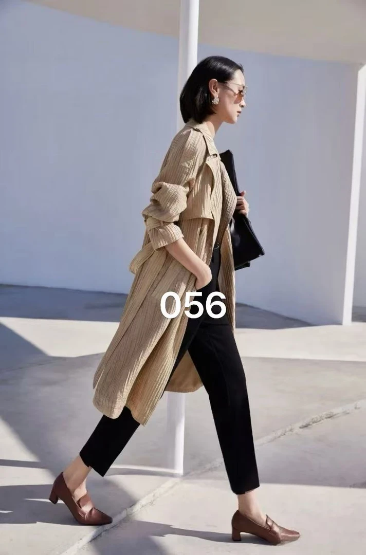 S698【专属】韩版修身翻领双排扣肌理感长款风衣外套RS-HQ6CF056