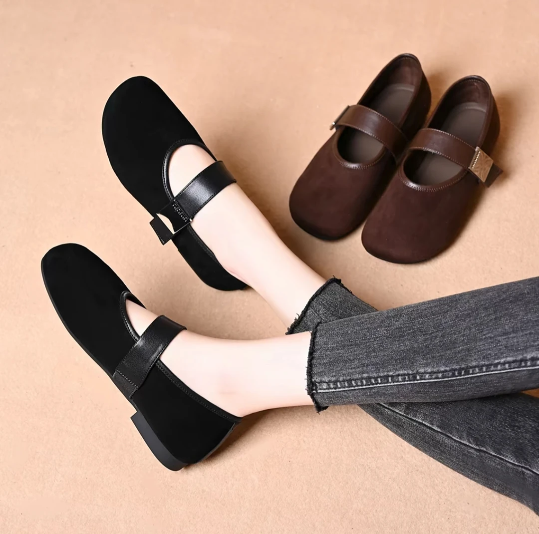 2025法式气质新款真皮软皮中跟单鞋女不累脚气质女鞋玛丽珍鞋K4