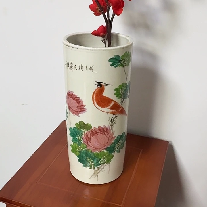 陈***忠粉彩花鸟帽通有线失圆