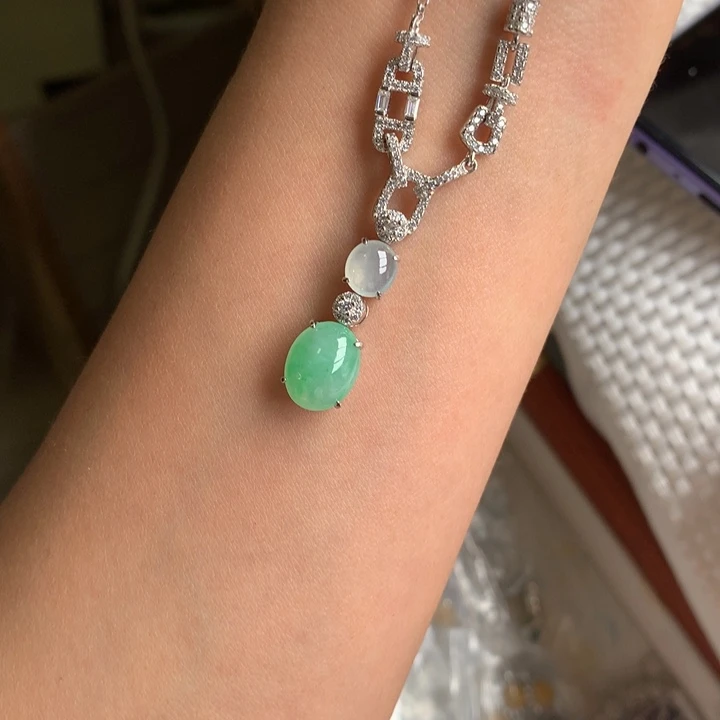 翡翠银S925镶嵌戒指项链