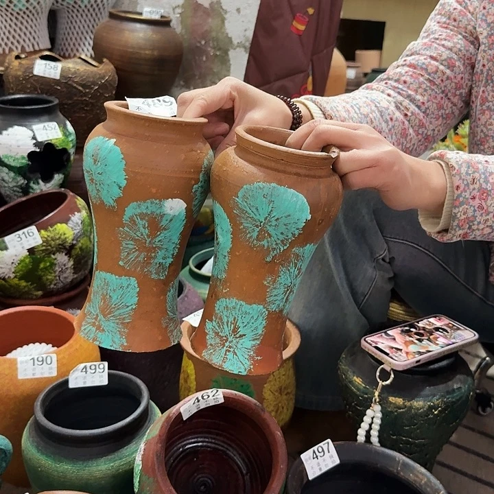 瑕疵彩绘一对489高度22口径9