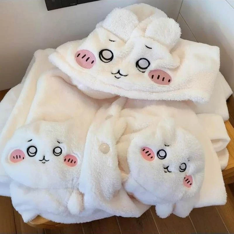 吉伊卡哇chiikawa珊瑚绒睡衣女秋冬季长款睡袍加厚加绒开衫套装