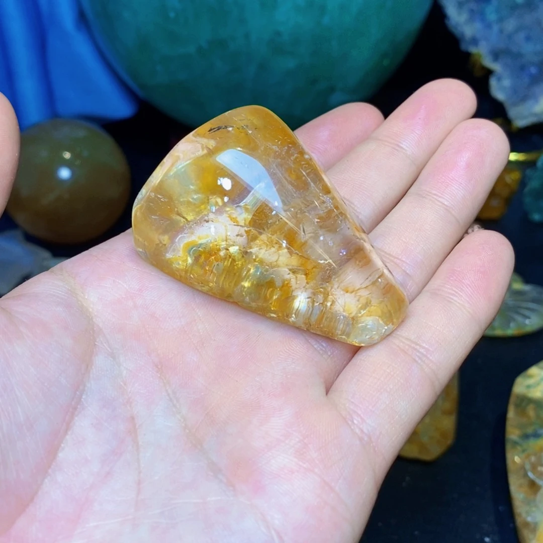 水晶天然黄礁花水晶随形未镶嵌欣*然