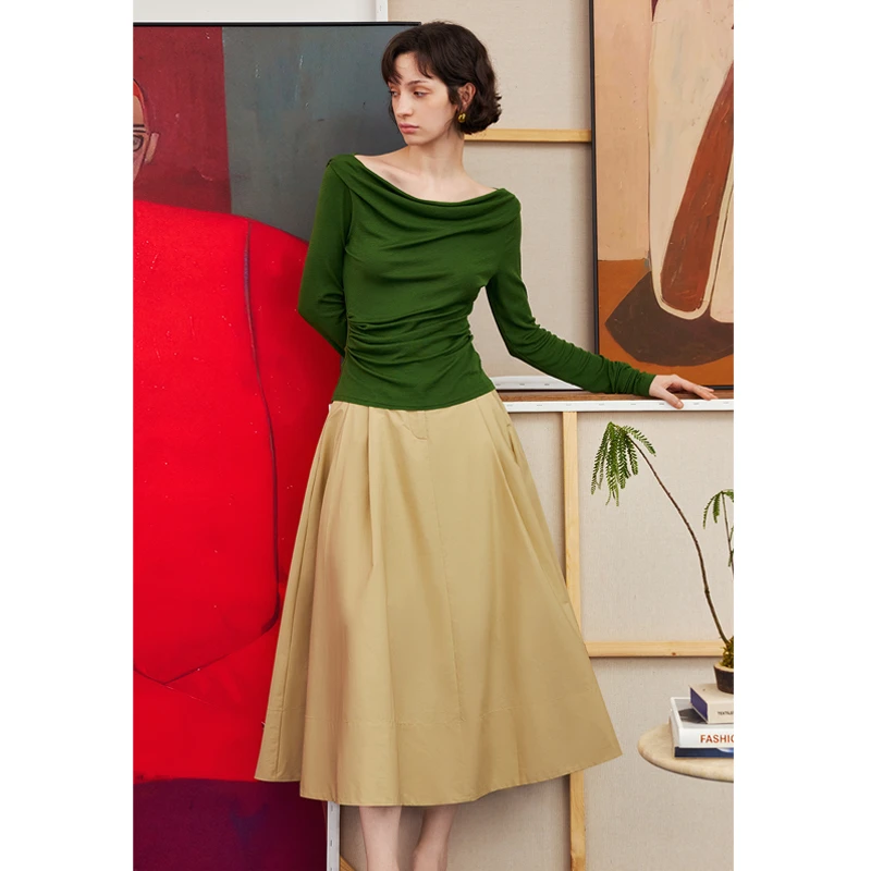 AEL原创法式气质a字半身裙女士2025秋季垂坠感高腰伞裙AS5CR541