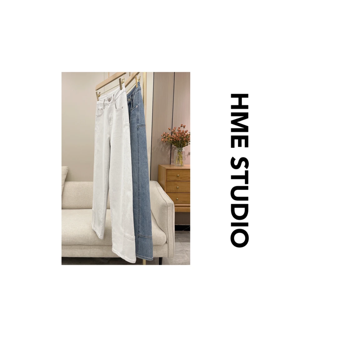 【HME】（时髦月亮裤）2025春季 简约松弛感中高腰牛仔窄版阔腿镰刀裤