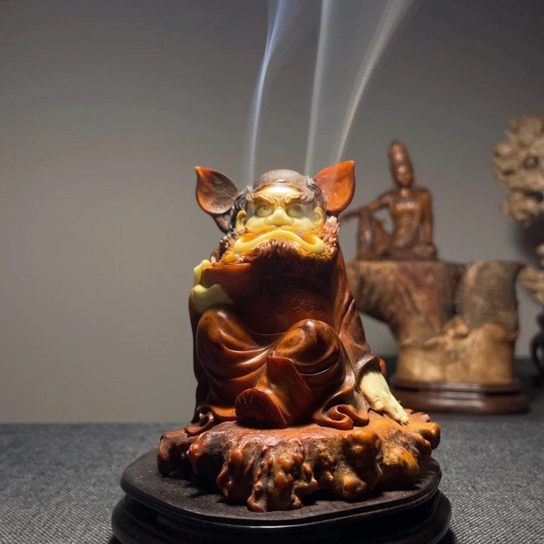 日***方木质鹿角工艺品香炉