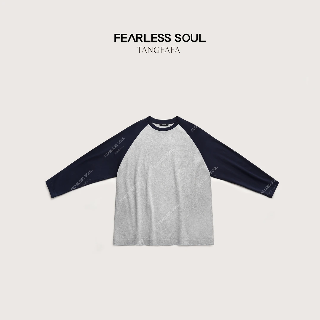 唐发发TFF小众休闲街头撞色插肩宽松垂感圆领长袖T女士825FT553 *