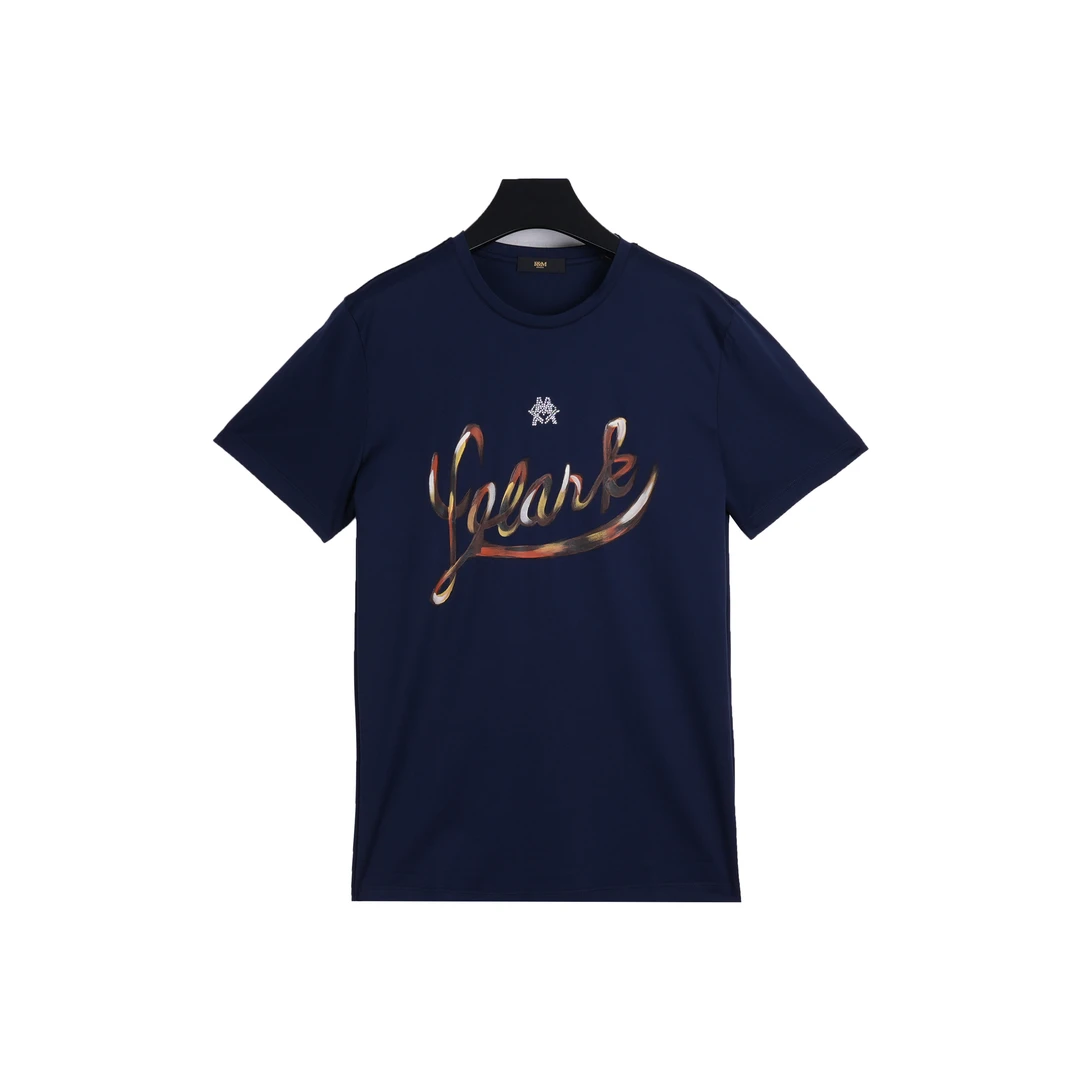 F&M春夏男款翻领修身烫钻重工印花短袖T恤