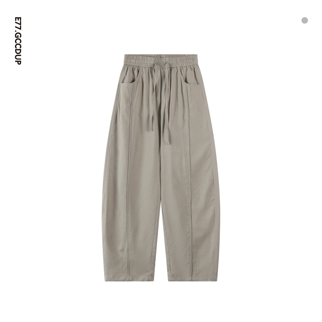 夏季莱赛尔休闲裤百搭亚麻简约宽松设计感高级感男装时尚长裤6022