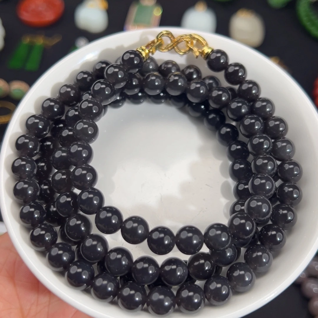 和田玉未镶嵌颈饰帝紫7.7mm毛衣链