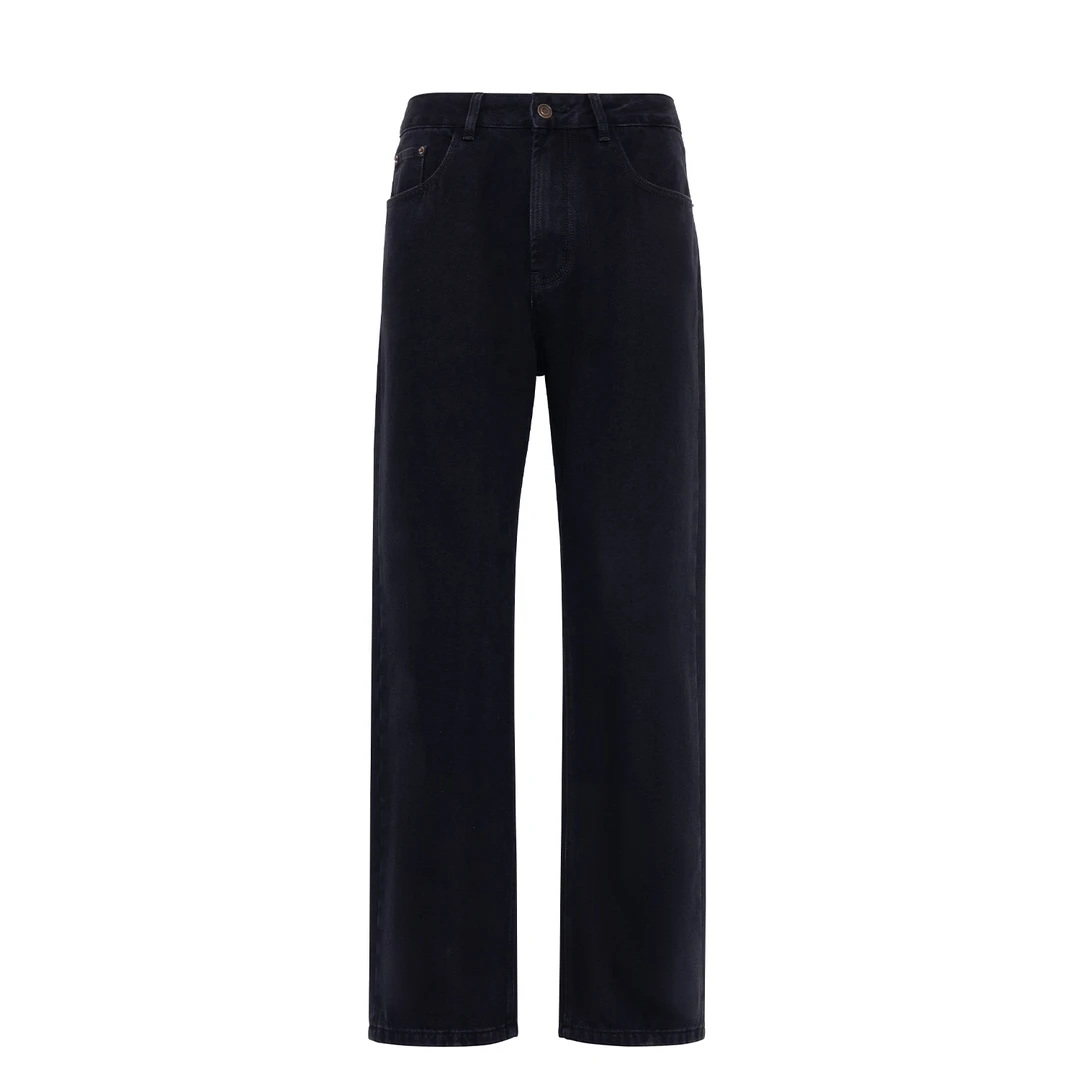 黑牛仔裤子男2025冬季新款美式高街抓绒休闲直筒裤百搭宽松长裤男