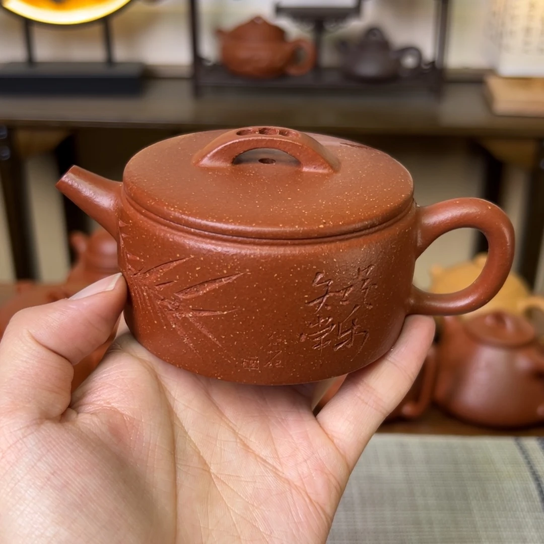 紫泥茶壶紫砂壶一片瓦红降坡130cc