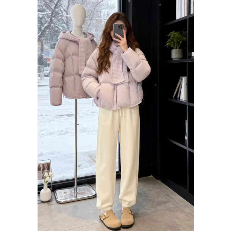 霖优【时光定格】冬季减龄百搭棉服女纯色圆领针织披肩休闲保暖棉衣