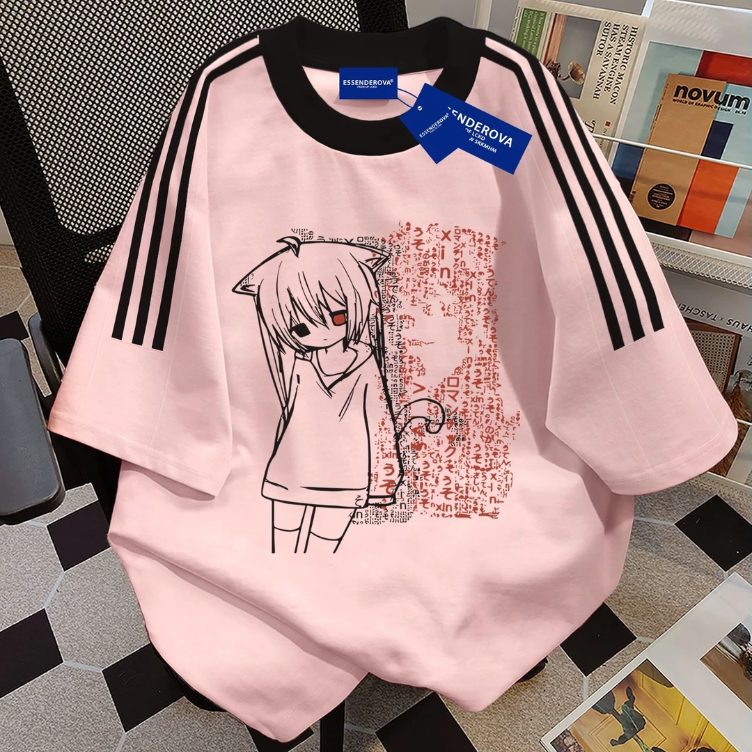 100%纯棉韩系甜美圆领短袖t恤男女夏季新款宽松休闲潮牌情侣上衣