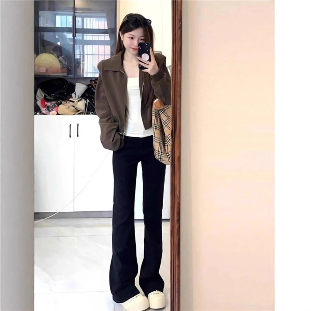 美拉德棕色短款外套女春秋季独特超好看又酷又飒的小个子夹上衣