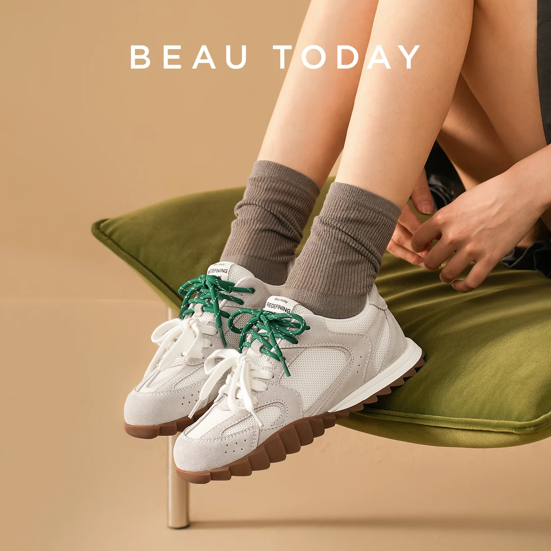 BeauToday平底德训鞋女款2025新款夏季复古运动鞋拼色阿甘鞋