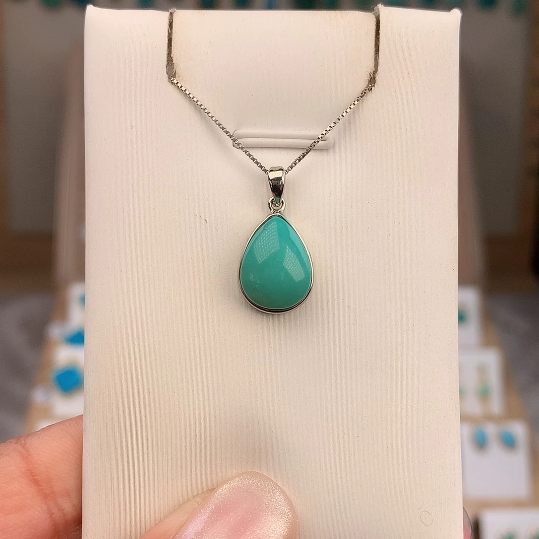 绿松石银S925镶嵌吊坠(不含链)