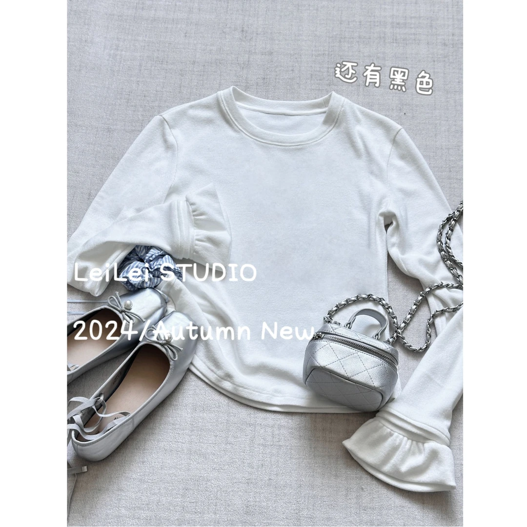 晶咕【舒芙蕾~】设计师款纯色圆领花苞袖宽松时尚保暖套头上衣