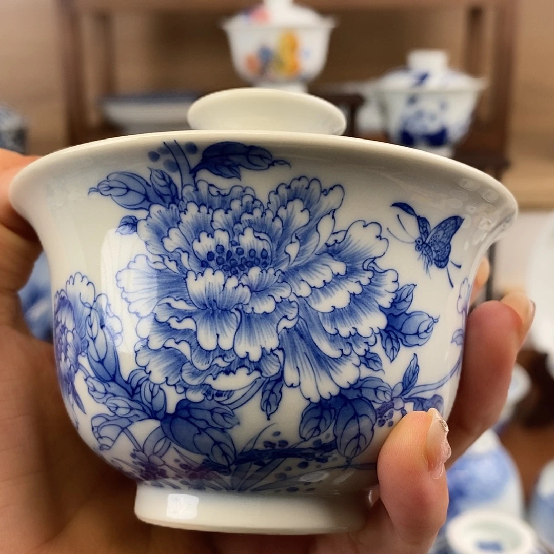 泥藝瓷梦蝶恋花盖碗