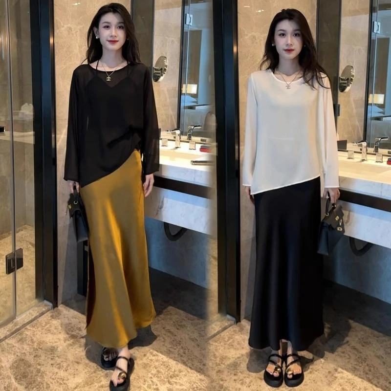 拉夏贝尔时尚套装裙女夏季新款时髦洋气宽松开叉上衣半身裙两件套