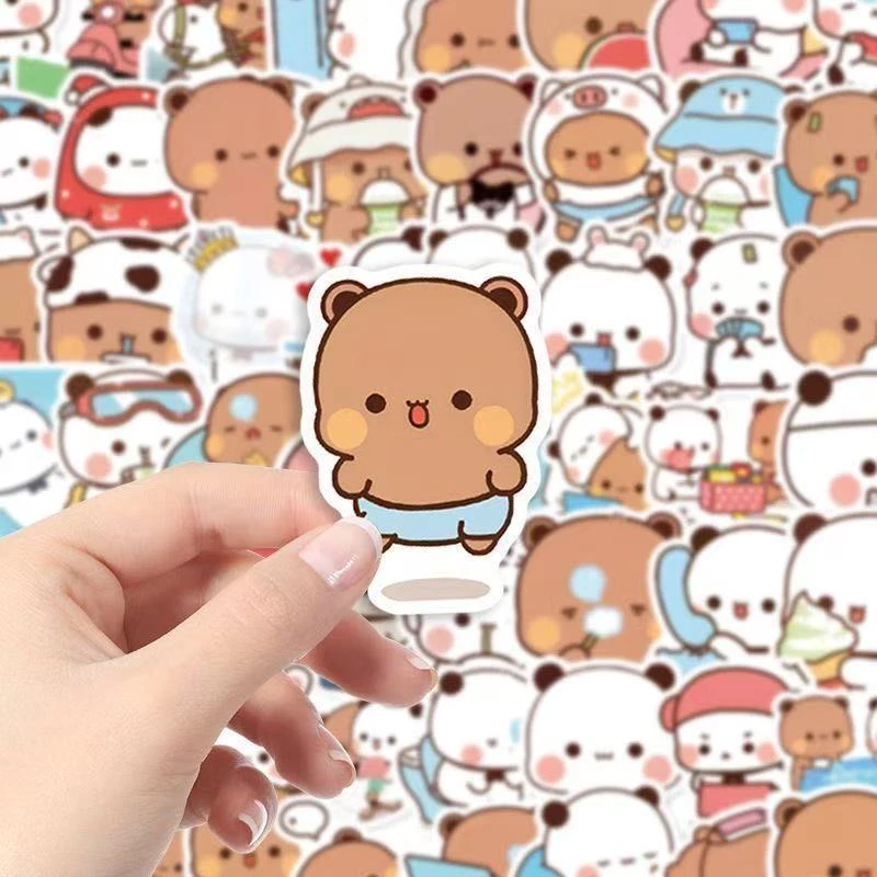 100张一二和布布贴纸贴画超萌可爱小熊猫手机壳手账本行李箱素材