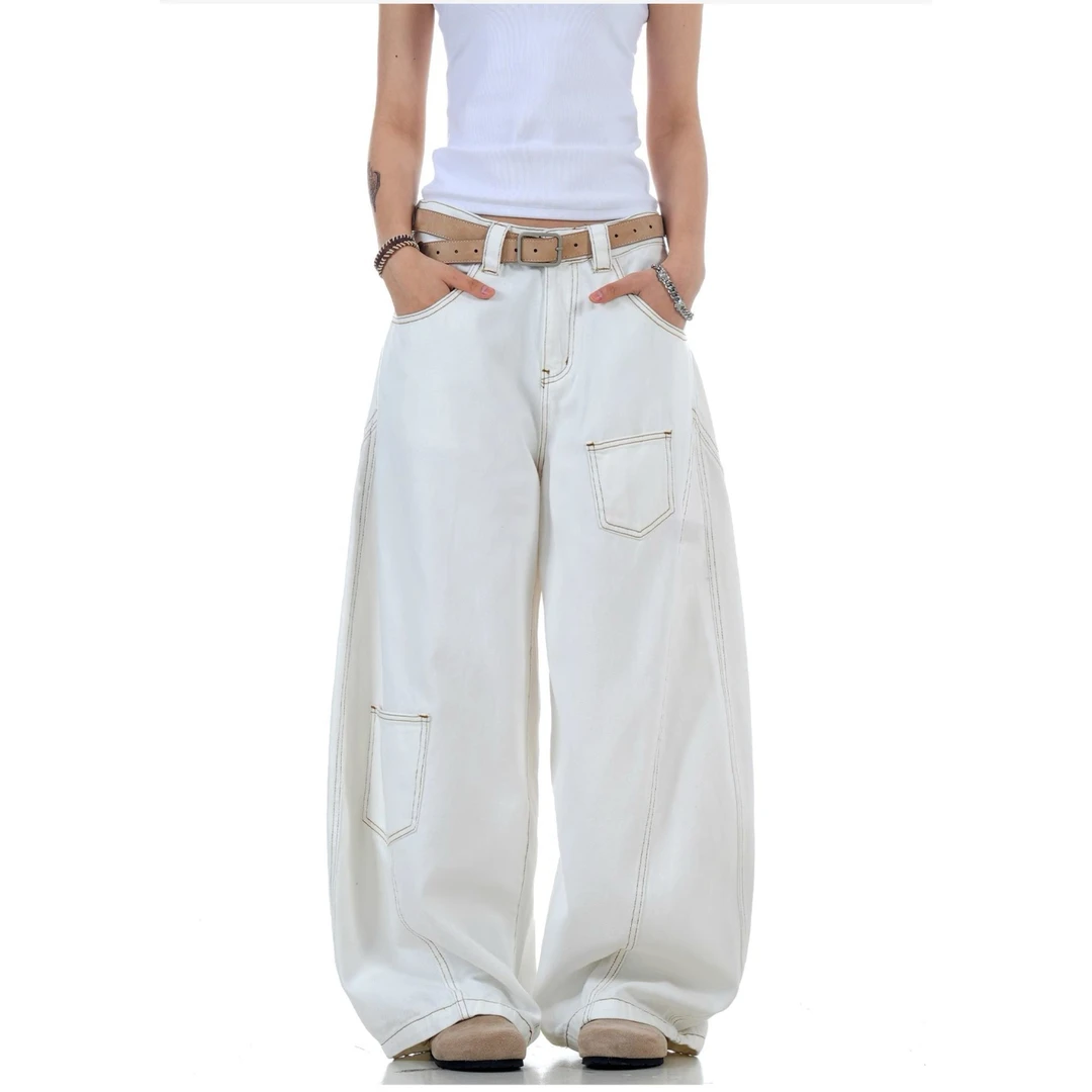 美式解构宽松多口袋弯刀牛仔裤男女宽松小众休闲高级阔腿帅气长裤