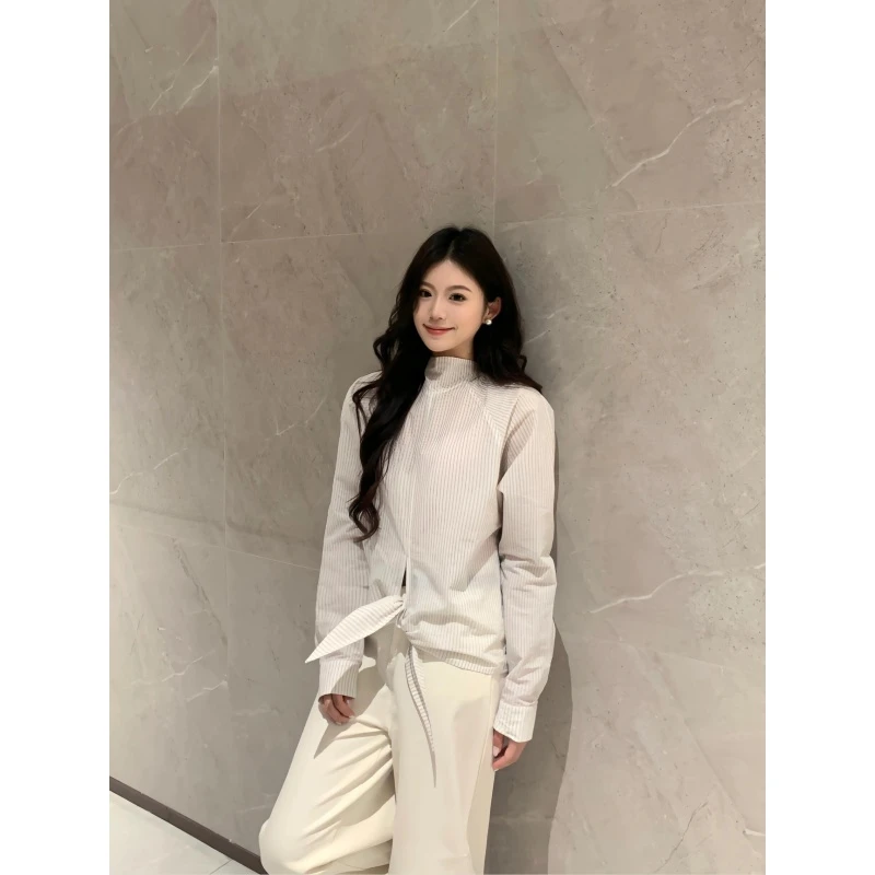 韩系一整套ootd穿搭休闲松弛感条纹长袖衬衫阔腿裤子两件套装25秋