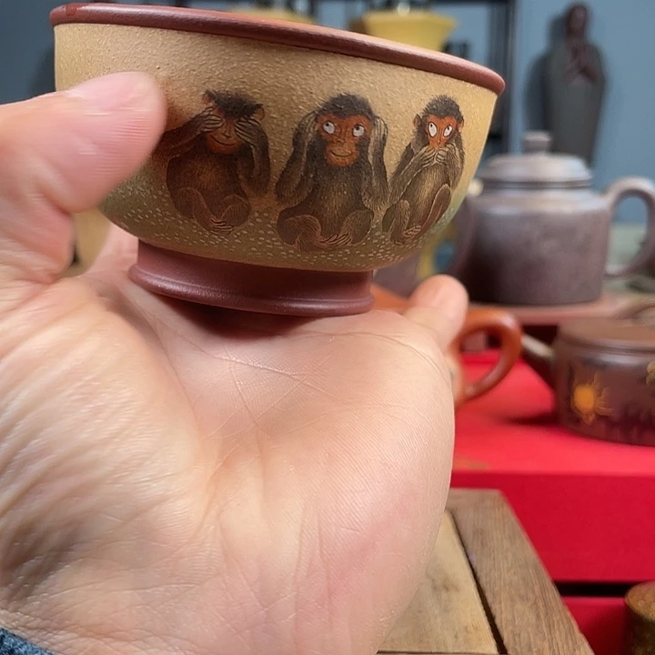 紫砂茶杯紫砂茶碗三不猴微瑕