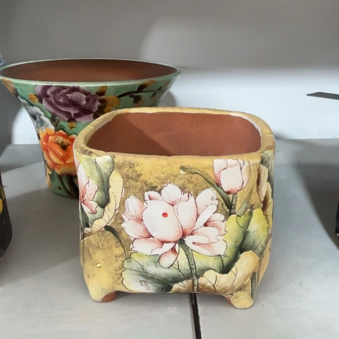 景德镇手绘花盆陶瓷13/12微瑕