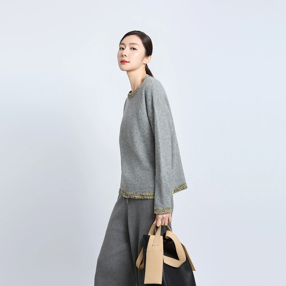 圣迪奥女装精致高端洋气潮流时尚灰色针织衫上衣S244Z3534