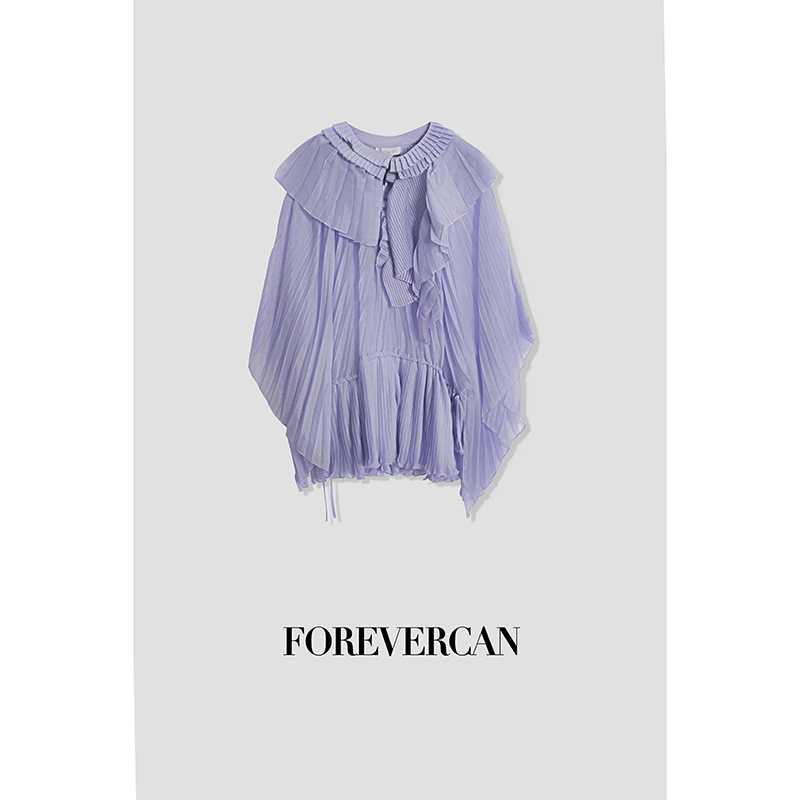 FOREVERCAN“普罗旺斯”G家法式荷叶边立裁V领压褶上衣 CANST13693