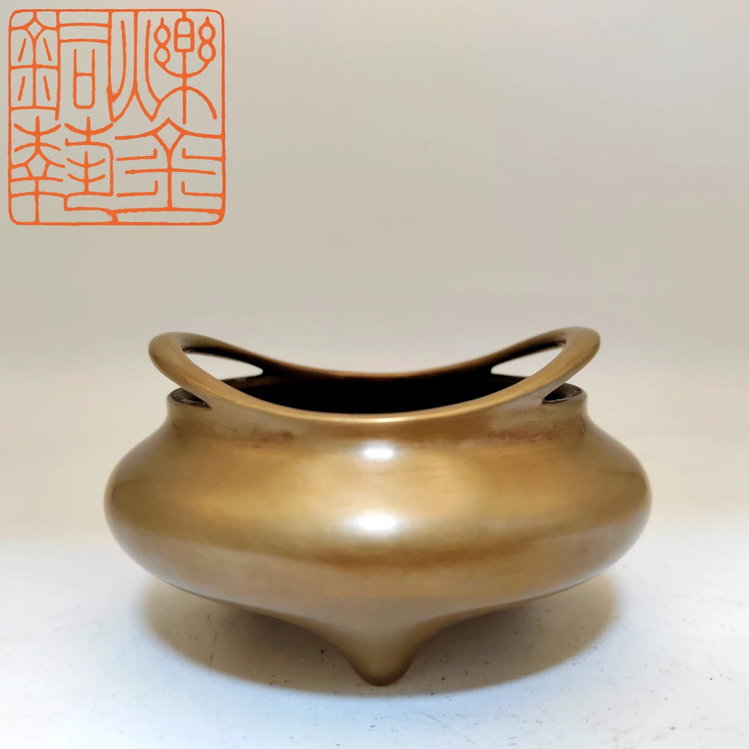 传统手工纯铜7.5口径思山桥耳炉—现代文创产品
