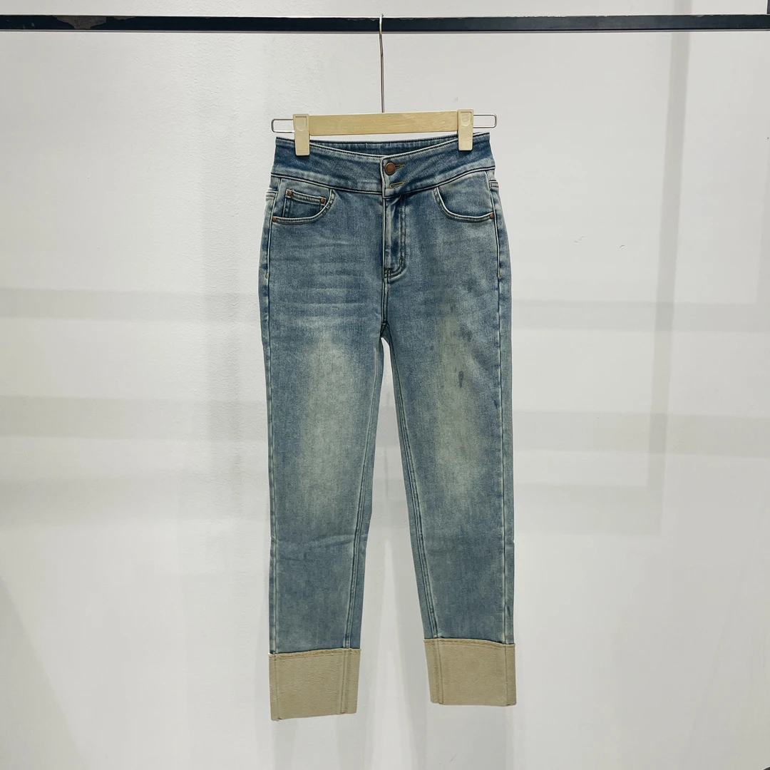 秋冬时尚休闲百搭修身显瘦高腰直筒加厚加绒小脚牛仔裤 MZ-83181