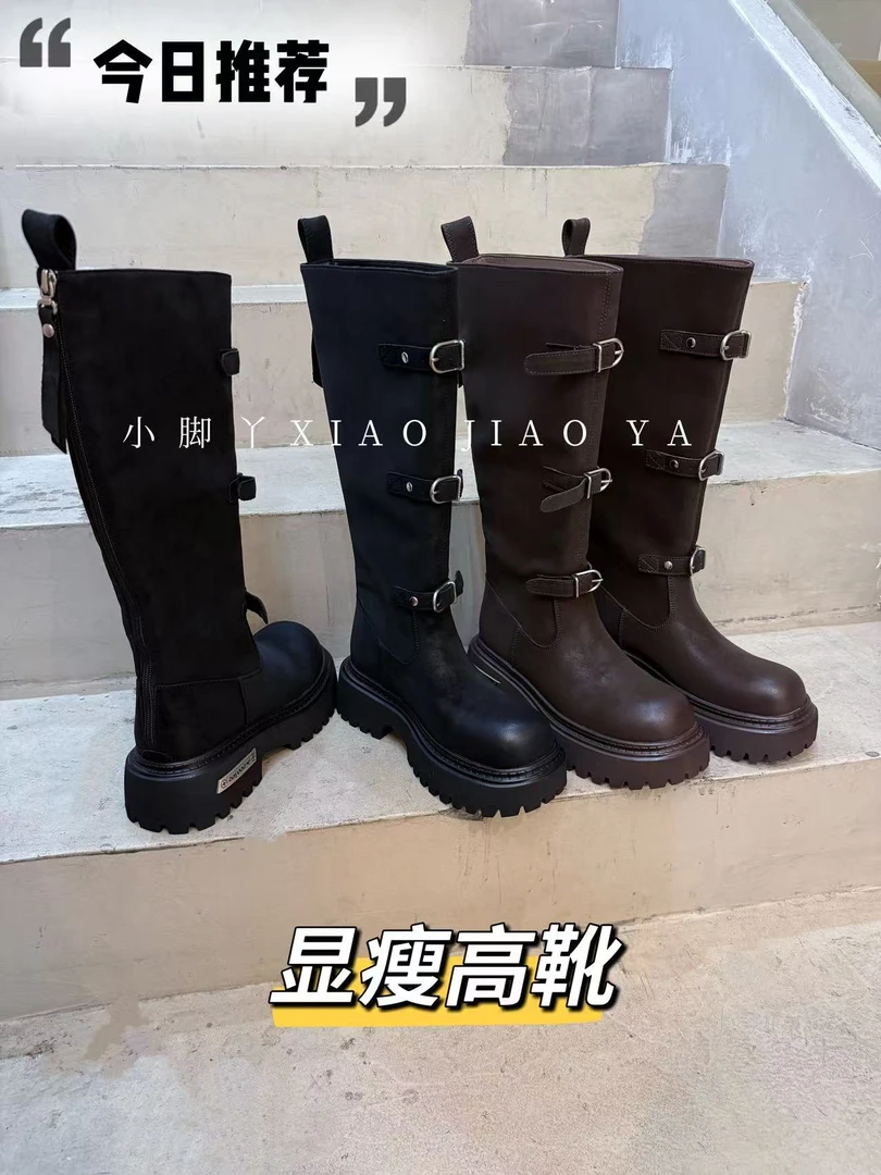 XIAOJIAOYA【显瘦高靴】“秋季英伦风厚底显瘦高靴”(跟高5.5筒35)