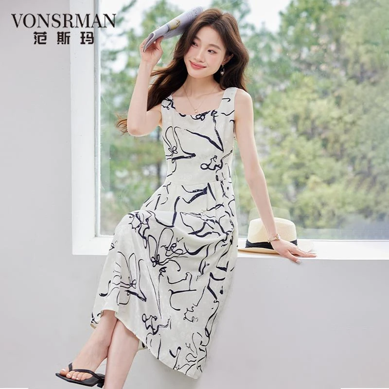 夏季无袖印花吊带洋装2025新款性感气质小个子女士防晒衫两件套女