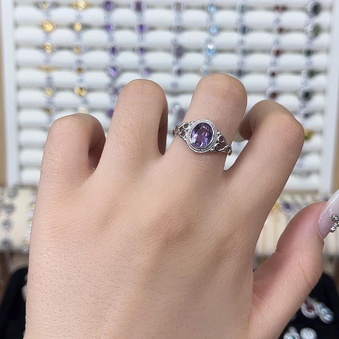 紫晶戒指银S925镶嵌