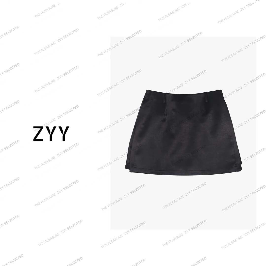 ZYY【黑醋酸裙】2025S/新品 设计感百搭中高腰黑色半身裙X24DQ1221